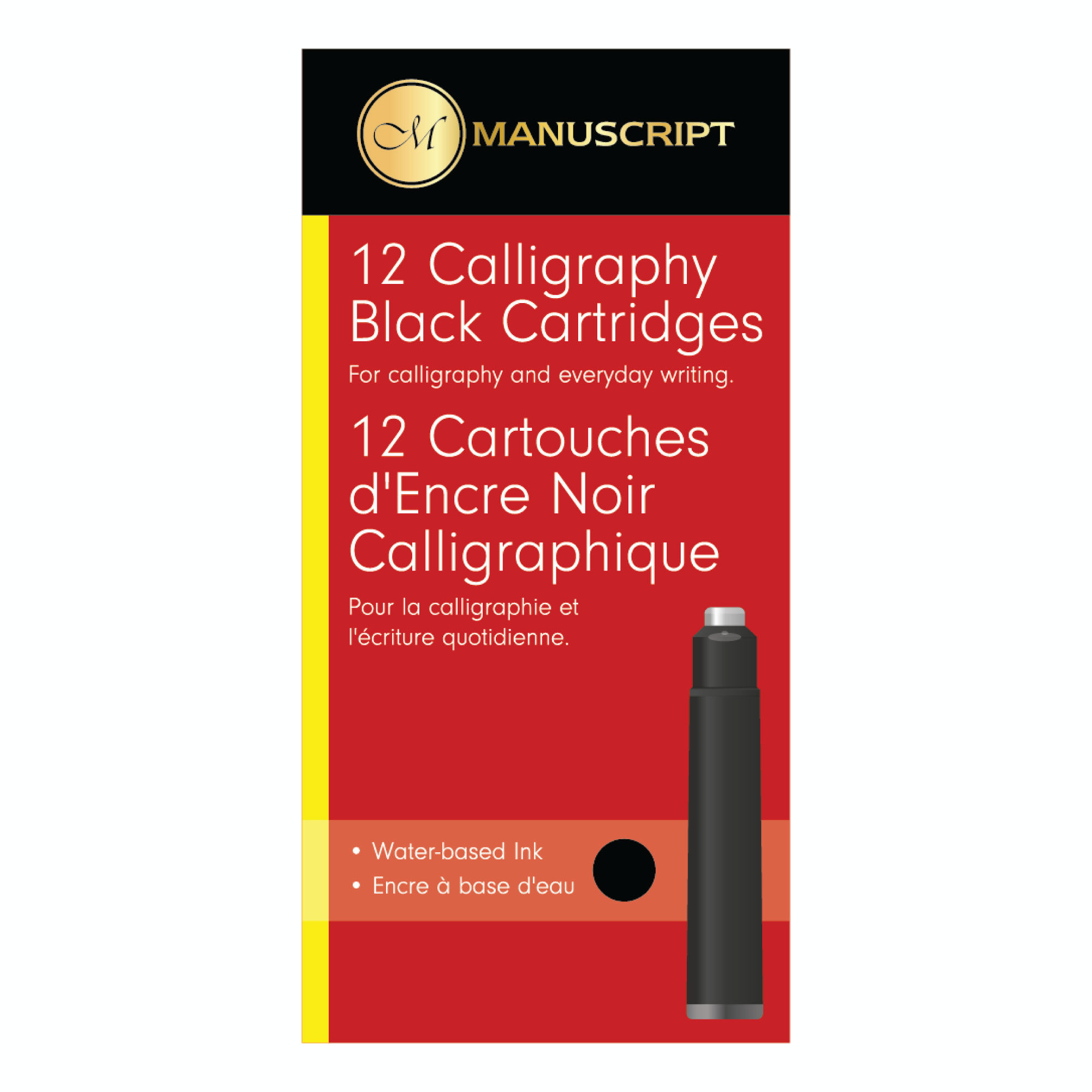 MANUSCRIPT Black Ink Cartridges – 12 Pack – International Size For Fountain Pens – MC0461CB